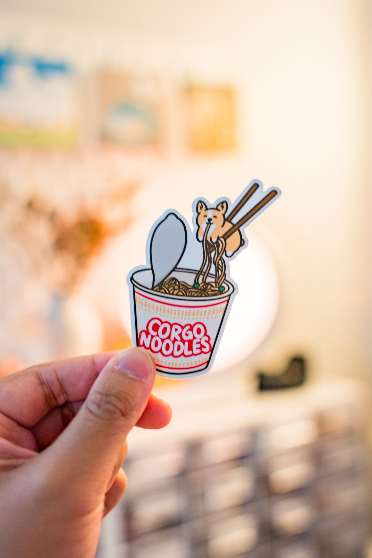 Cup Ramen Corgi Vinyl Sticker