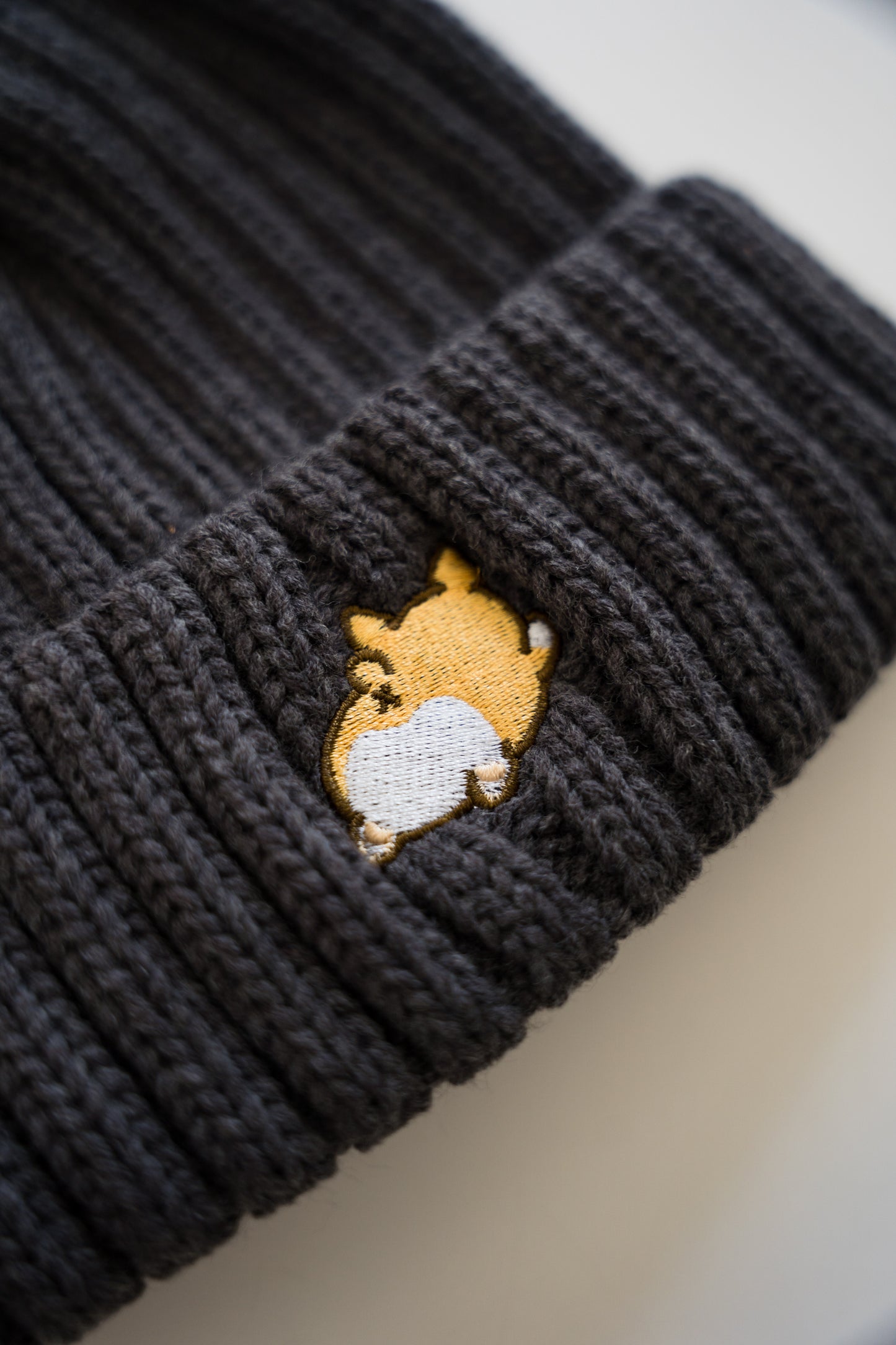 Embroidered Corgi Sploot Ribbed Knit Acrylic Wool Beanie Hat