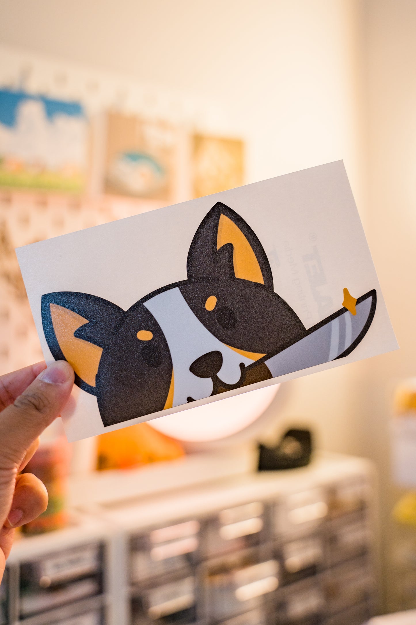 Knife Corgi Peeker Decal Sticker