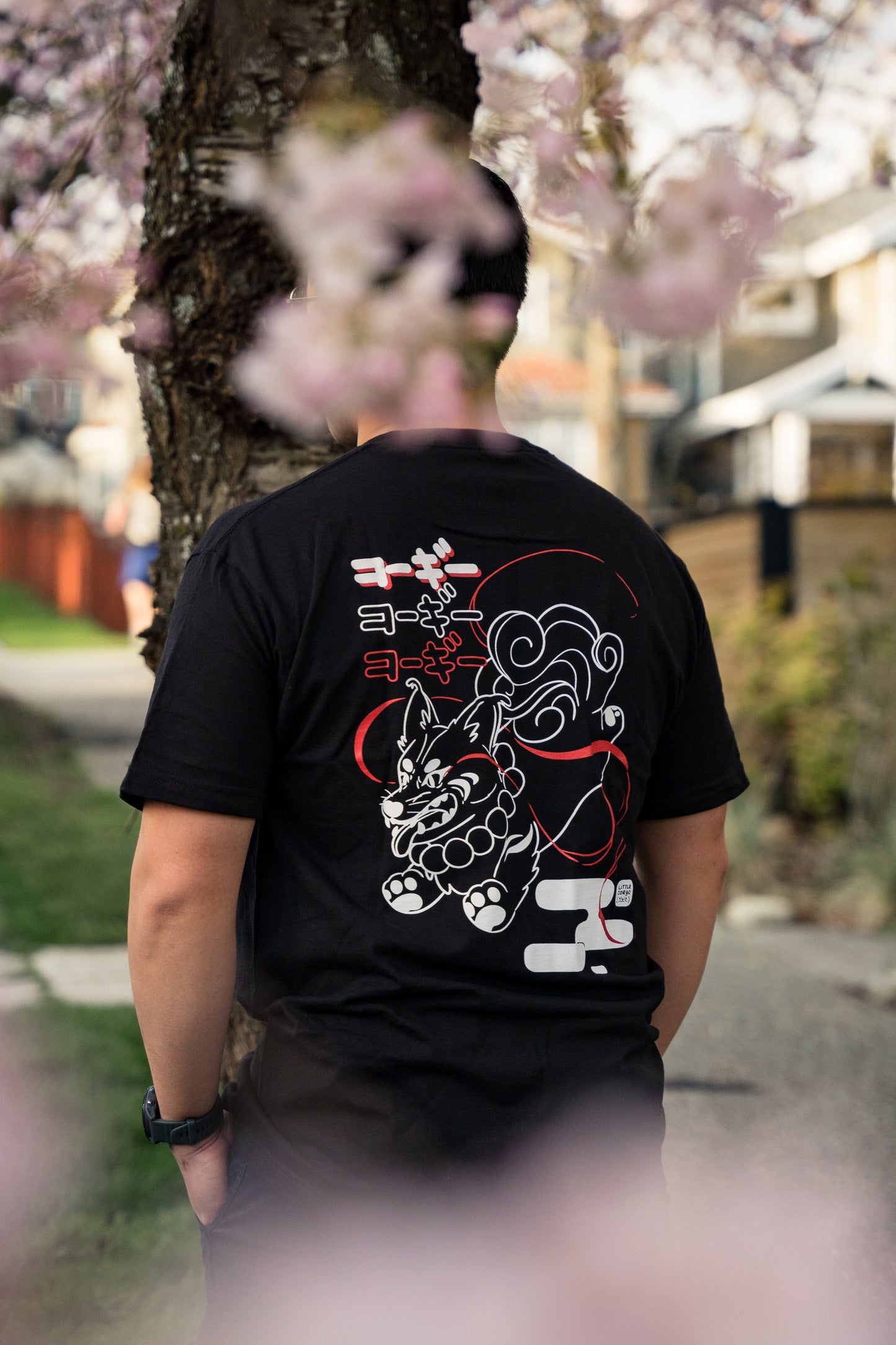 Inugami Corgi Japanese Dog God Cotton Black T-Shirt