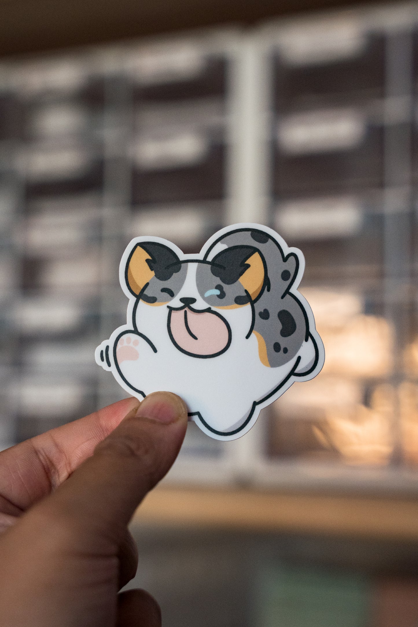 Waving Hello Corgi Vinyl Sticker