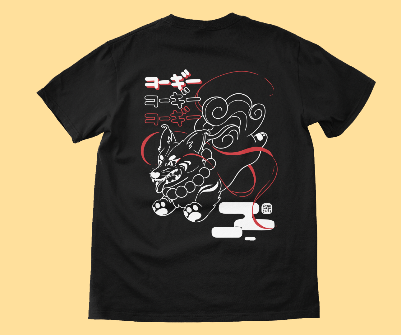 Inugami Corgi Japanese Dog God Cotton Black T-Shirt