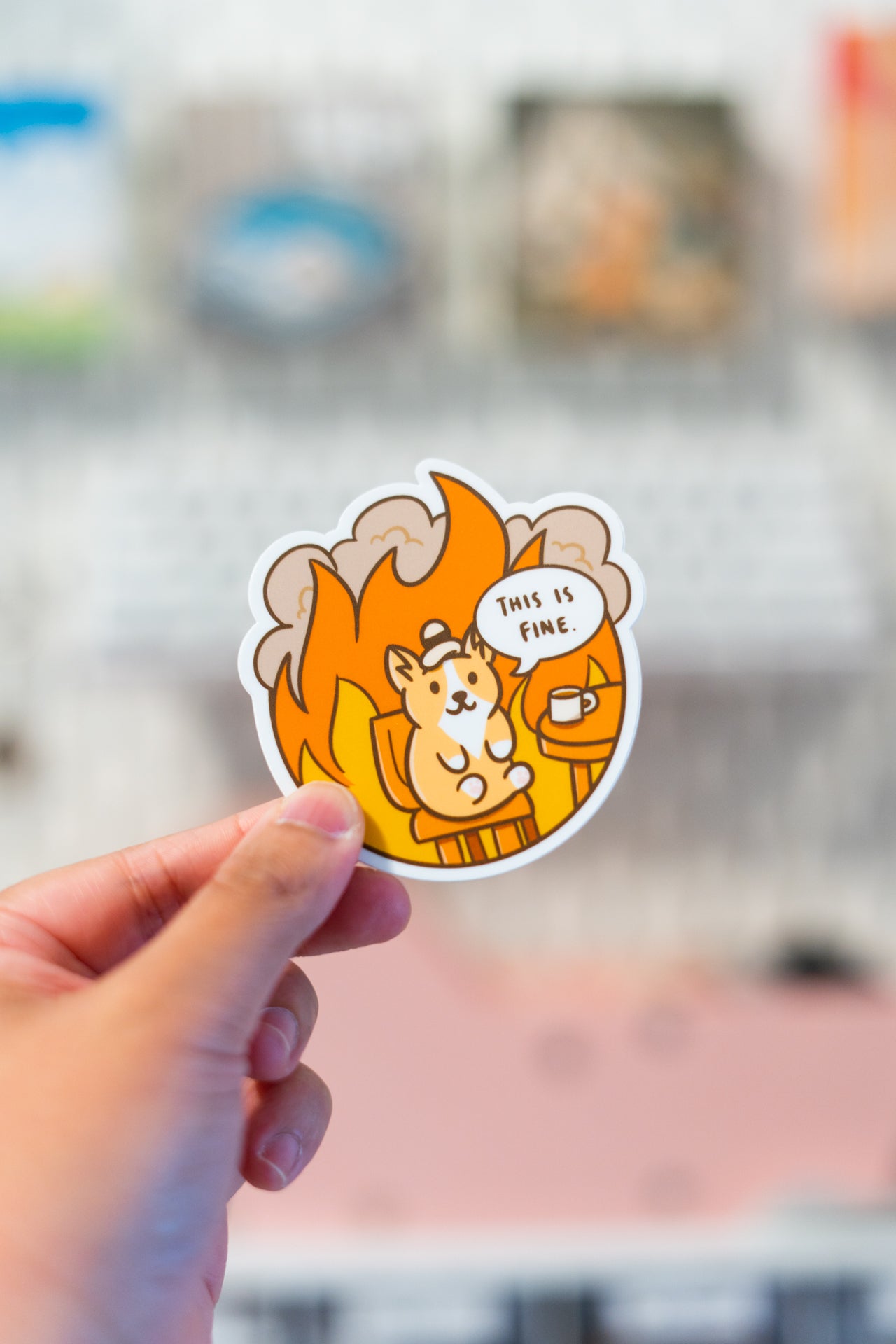 "This Is Fine" Corgi Vinyl Sticker