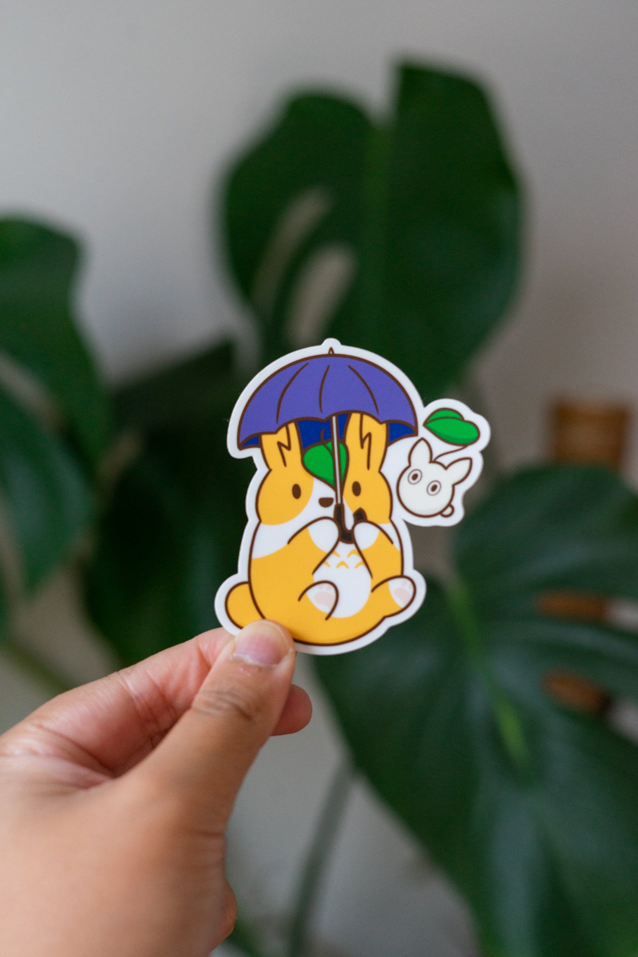 Vinyl die-cut sticker of a Corgi as Totoro (Corgtoro)
