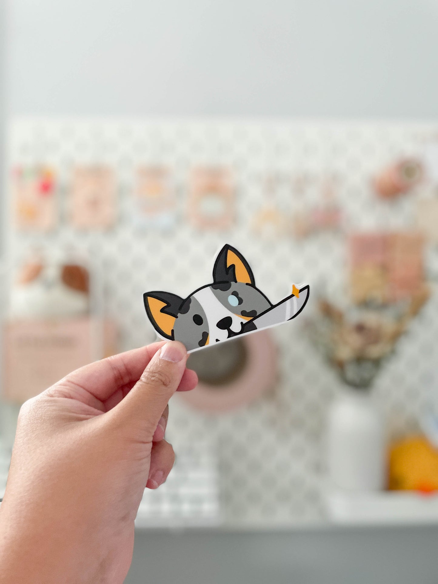 Corgi Knife Peeker Vinyl Sticker