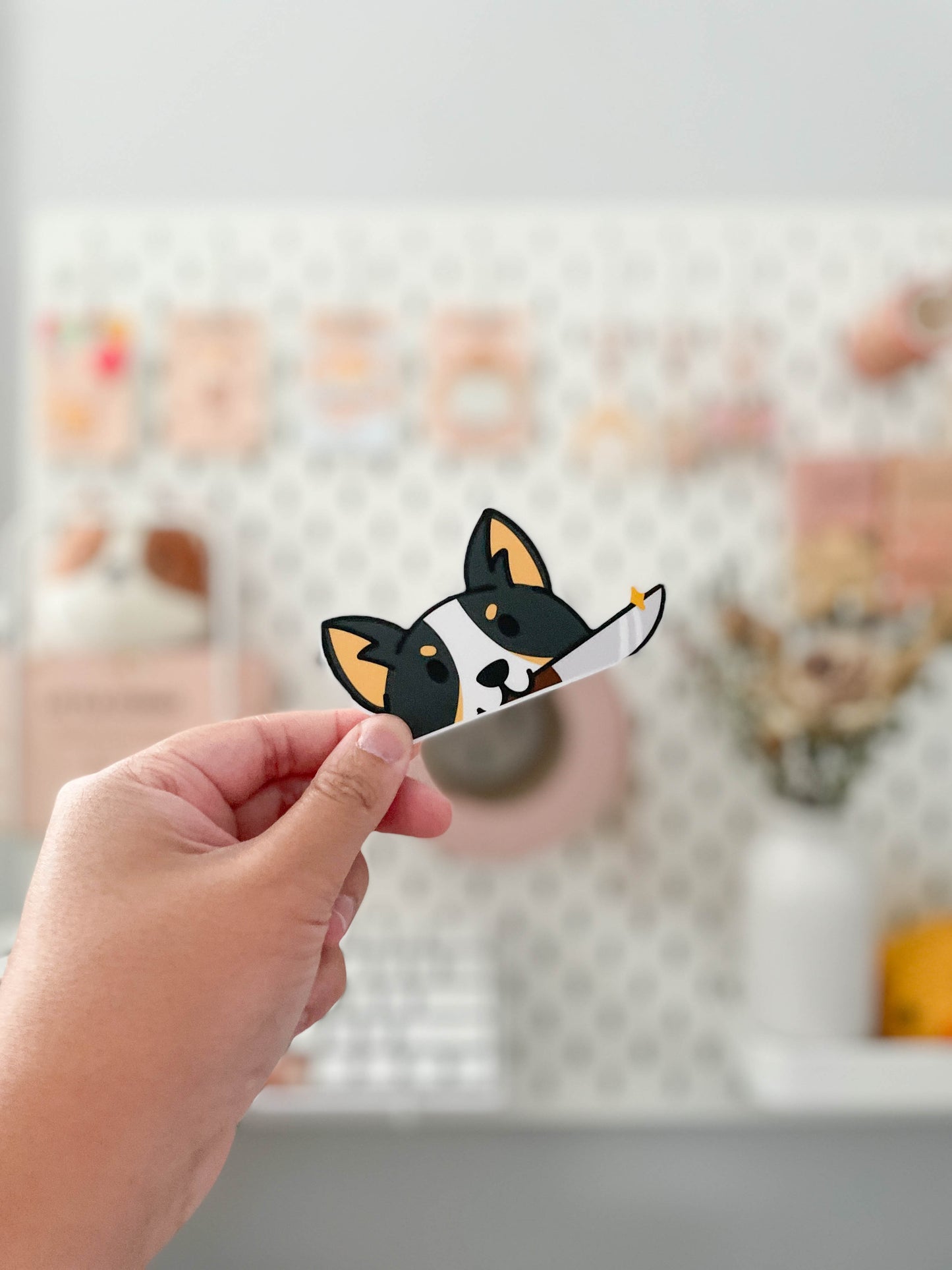 Corgi Knife Peeker Vinyl Sticker