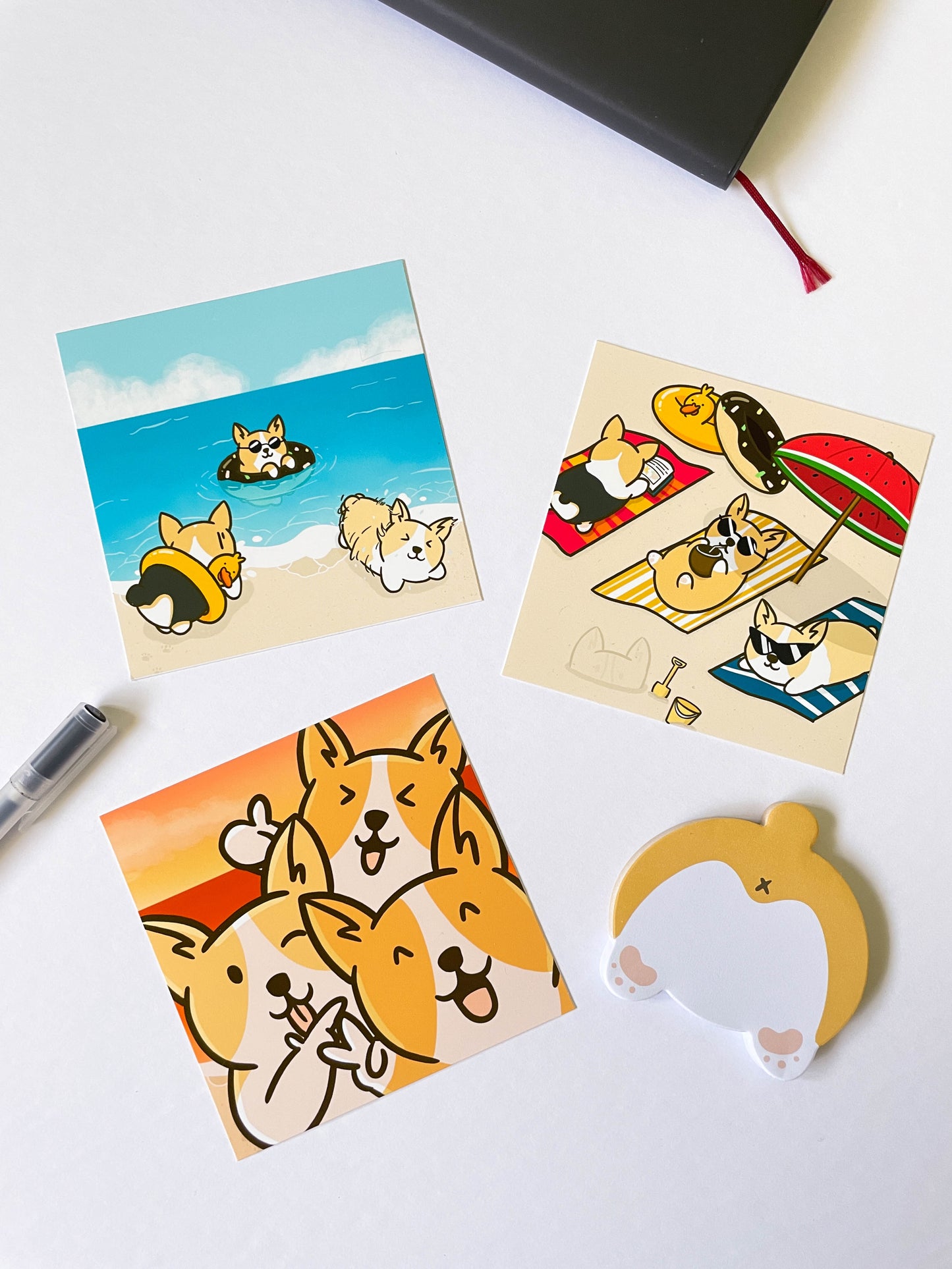 Mango & Corgs Beach Day Art Print Bundle
