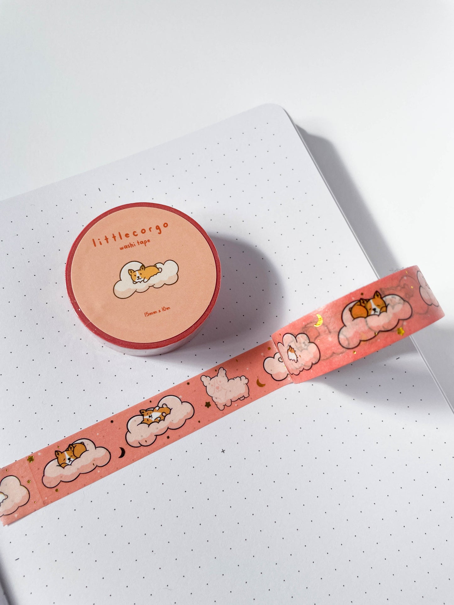 Dreamy Clouds Napping Corgi Foil Washi Tape