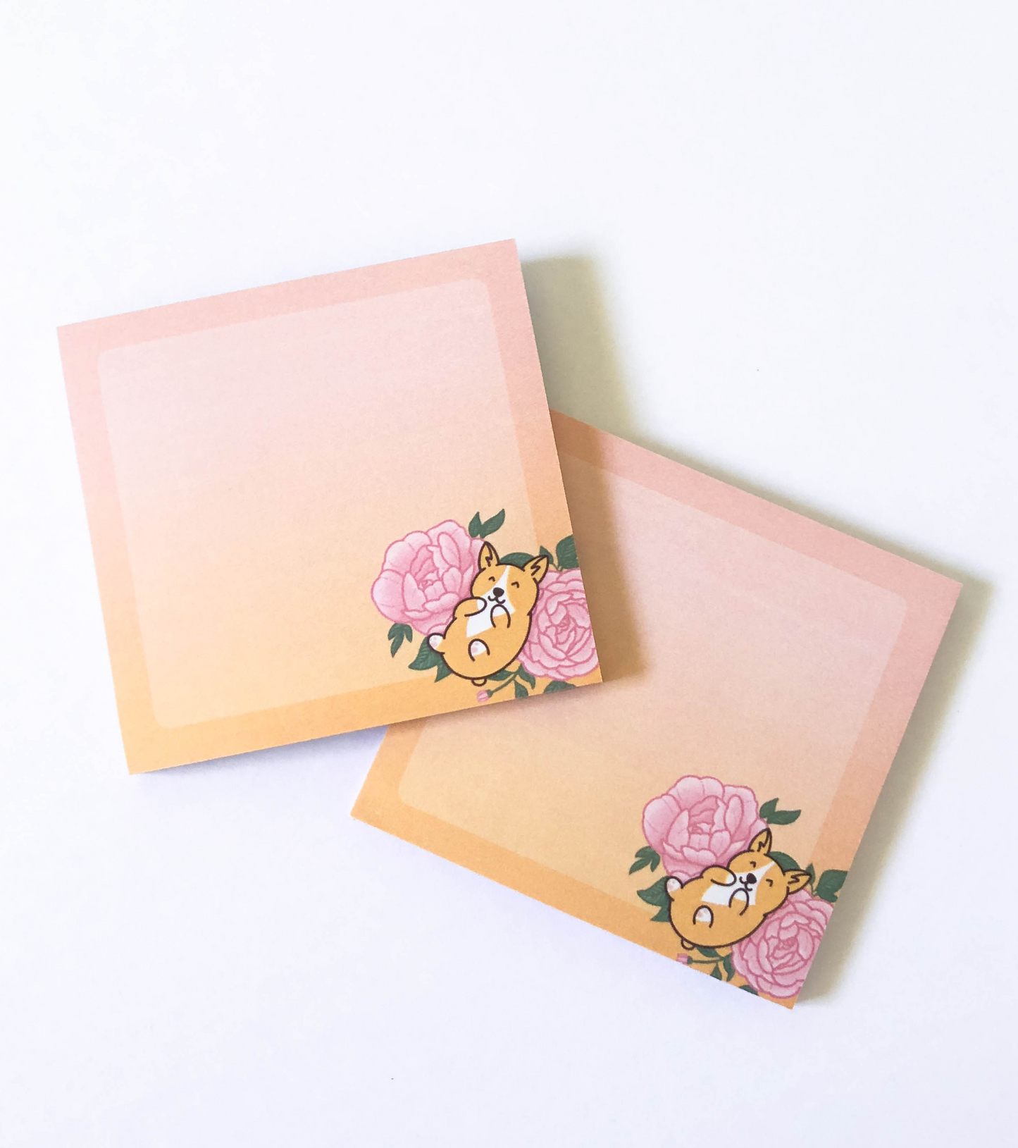 Peony Floral Corgi Gradient Sticky Notes