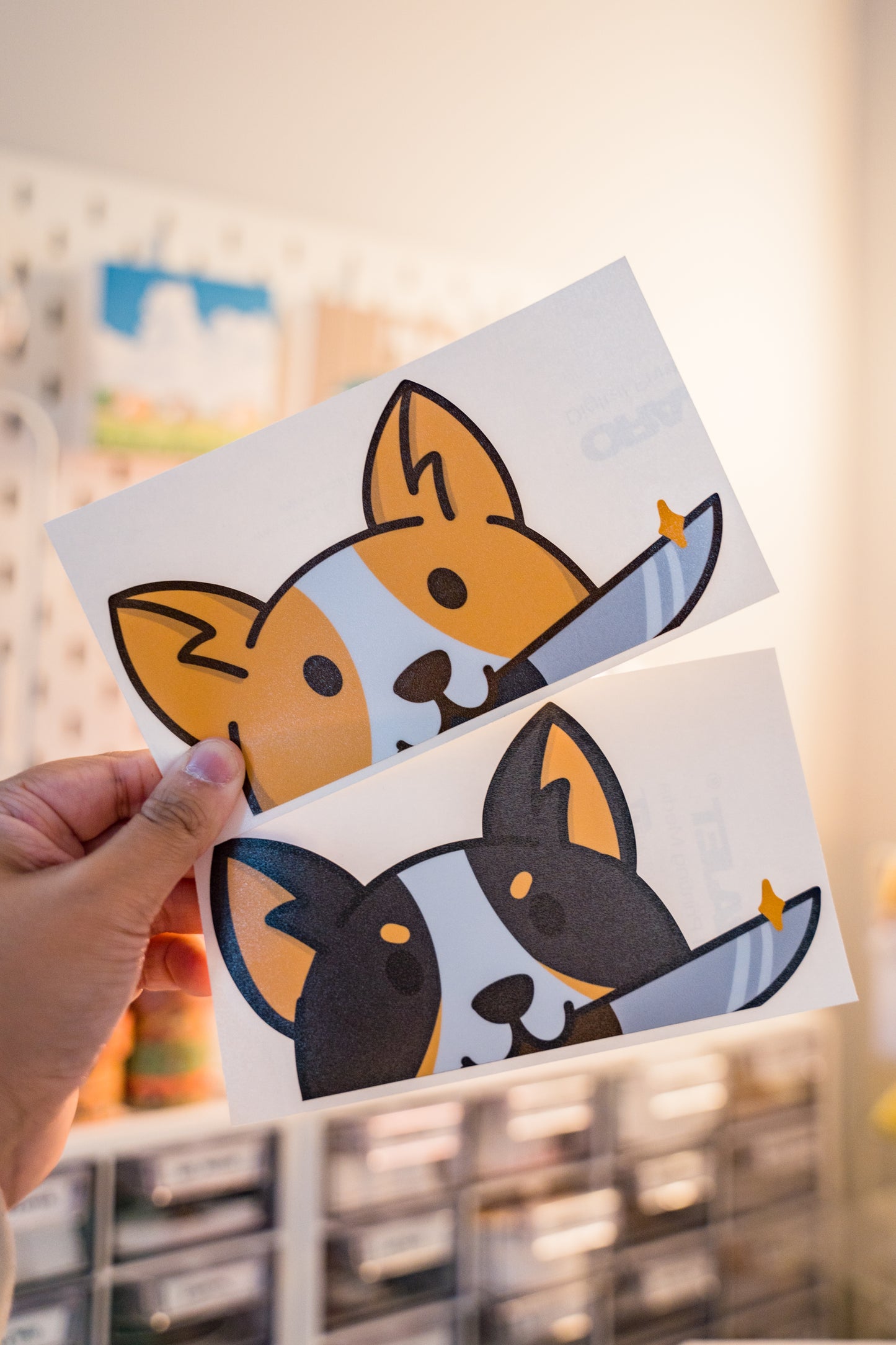 Knife Corgi Peeker Decal Sticker