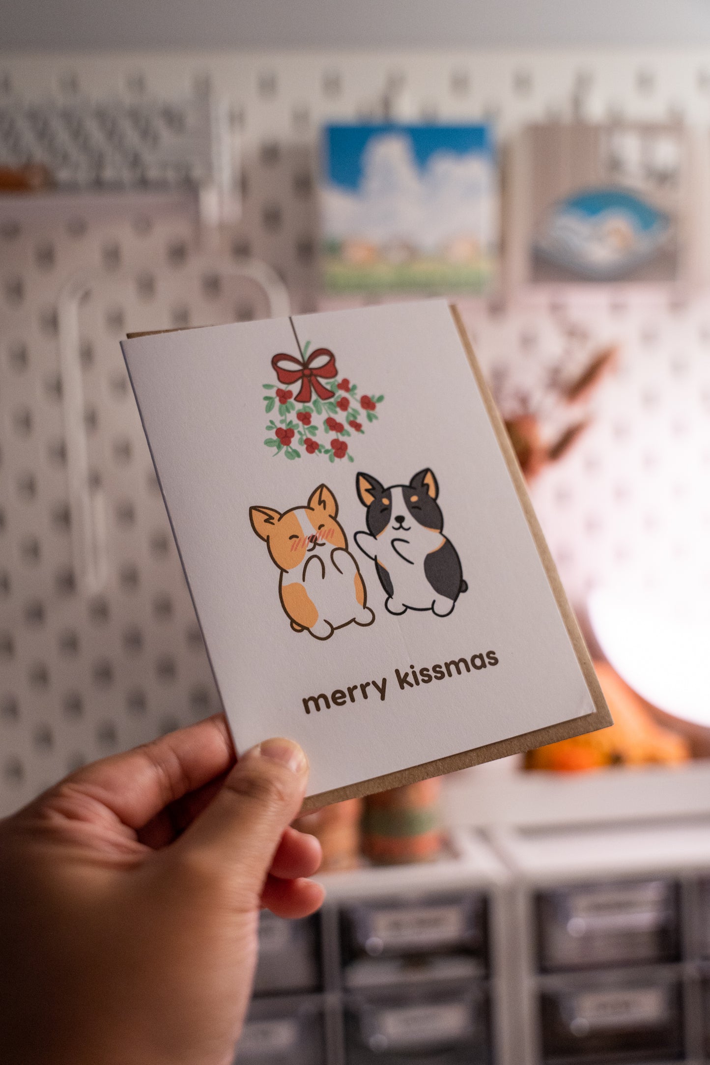 Merry Kissmas Corgi Christmas Holidays Punny Greeting Card