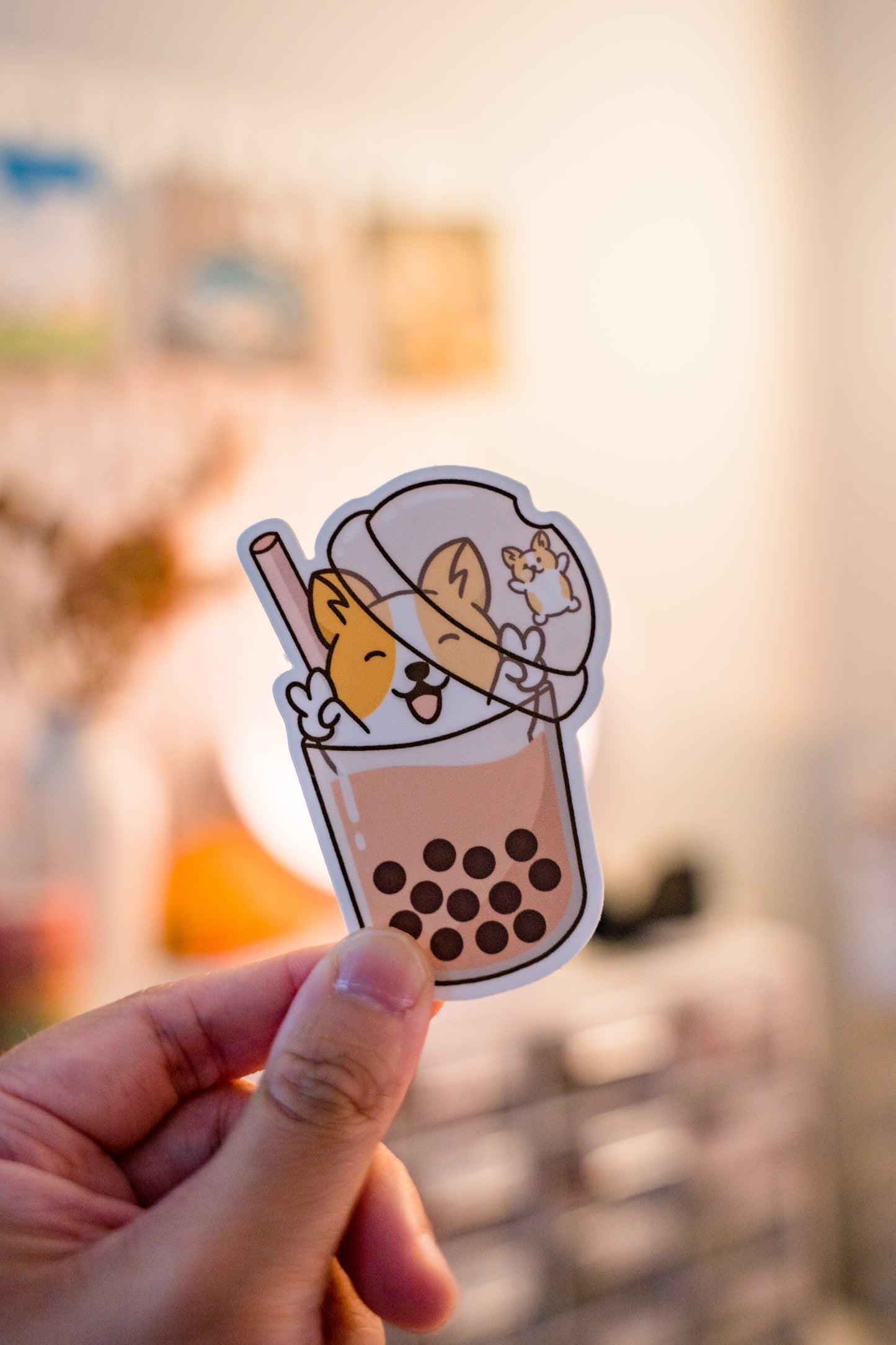 Bubble Tea Boba Corgi Vinyl Sticker