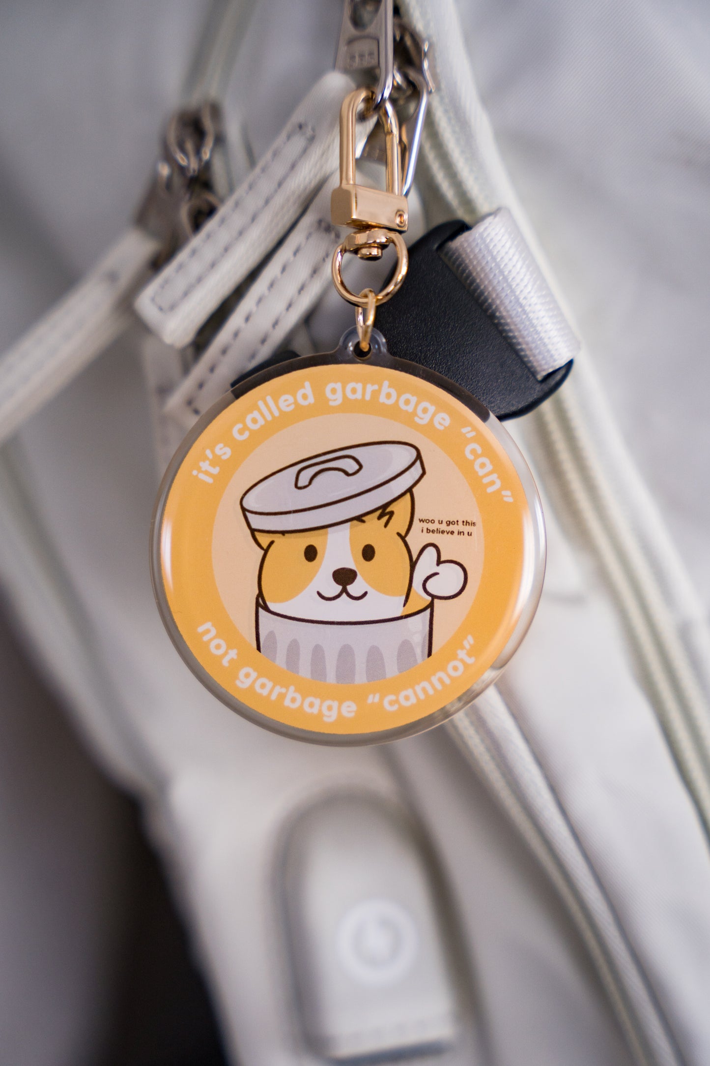 Garbage Can, Not Garbage Cannot Corgi Acrylic Charm Keychain