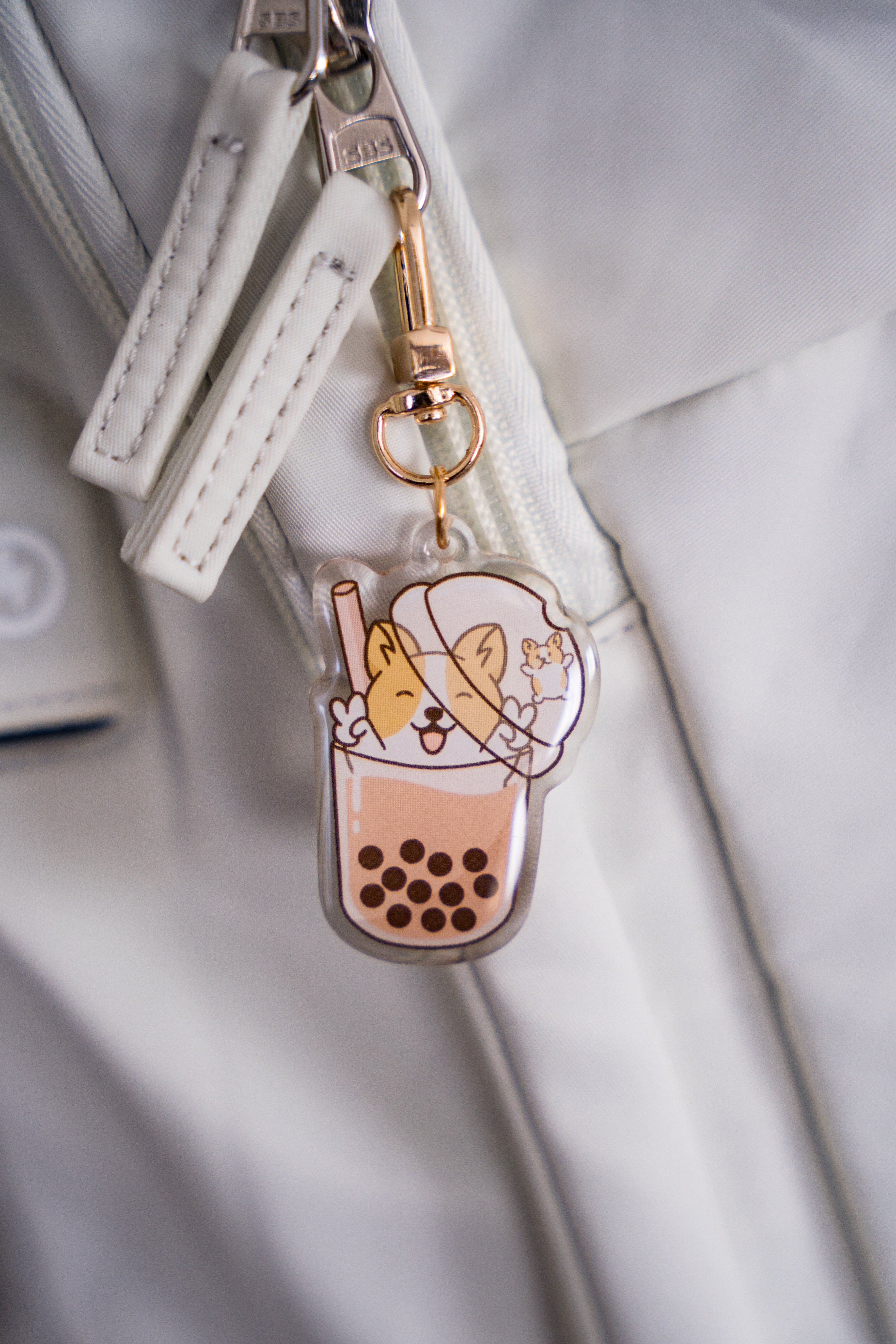 Bubble Tea Boba Corgi Acrylic Charm Keychain