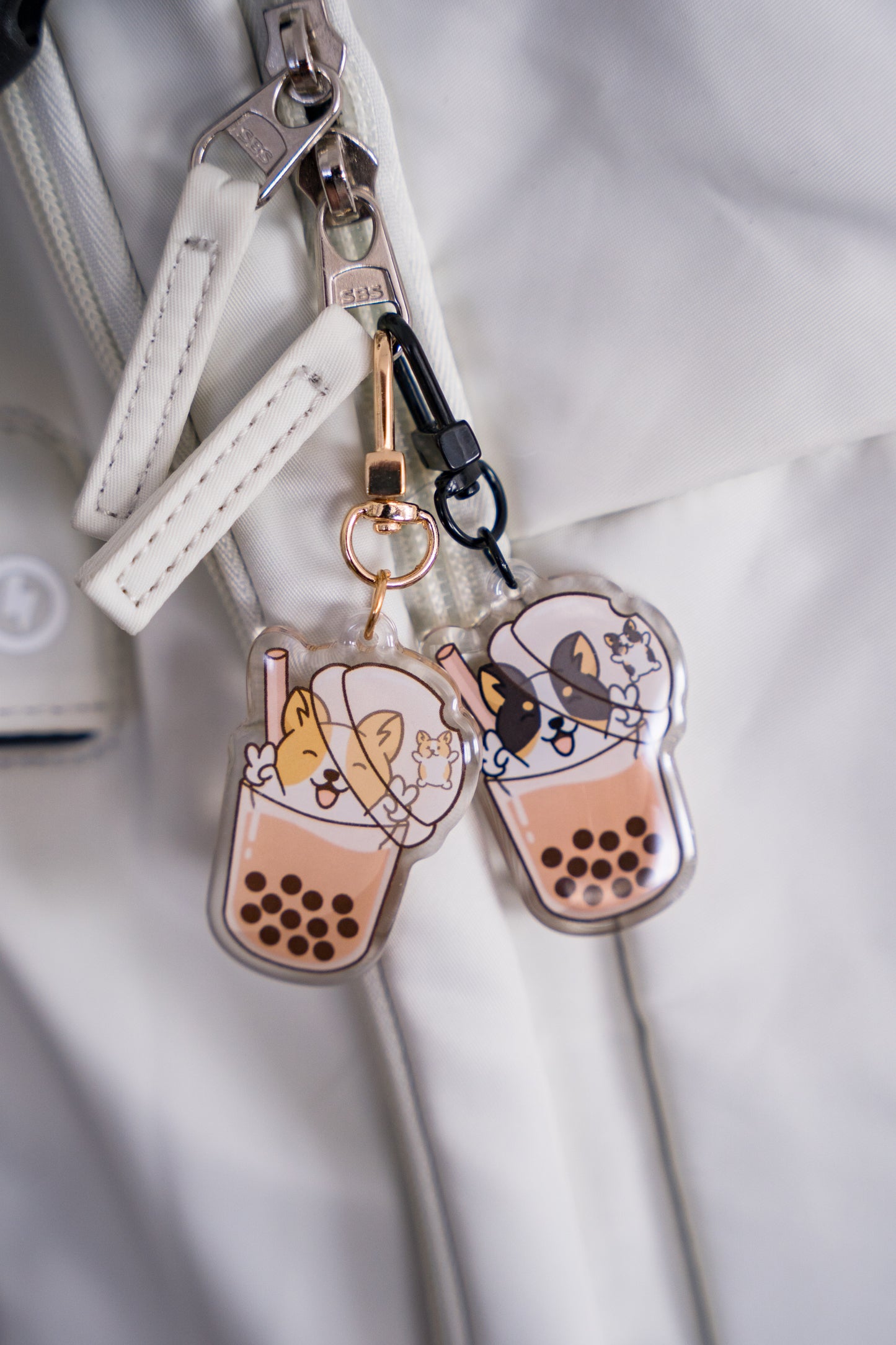 Bubble Tea Boba Corgi Acrylic Charm Keychain