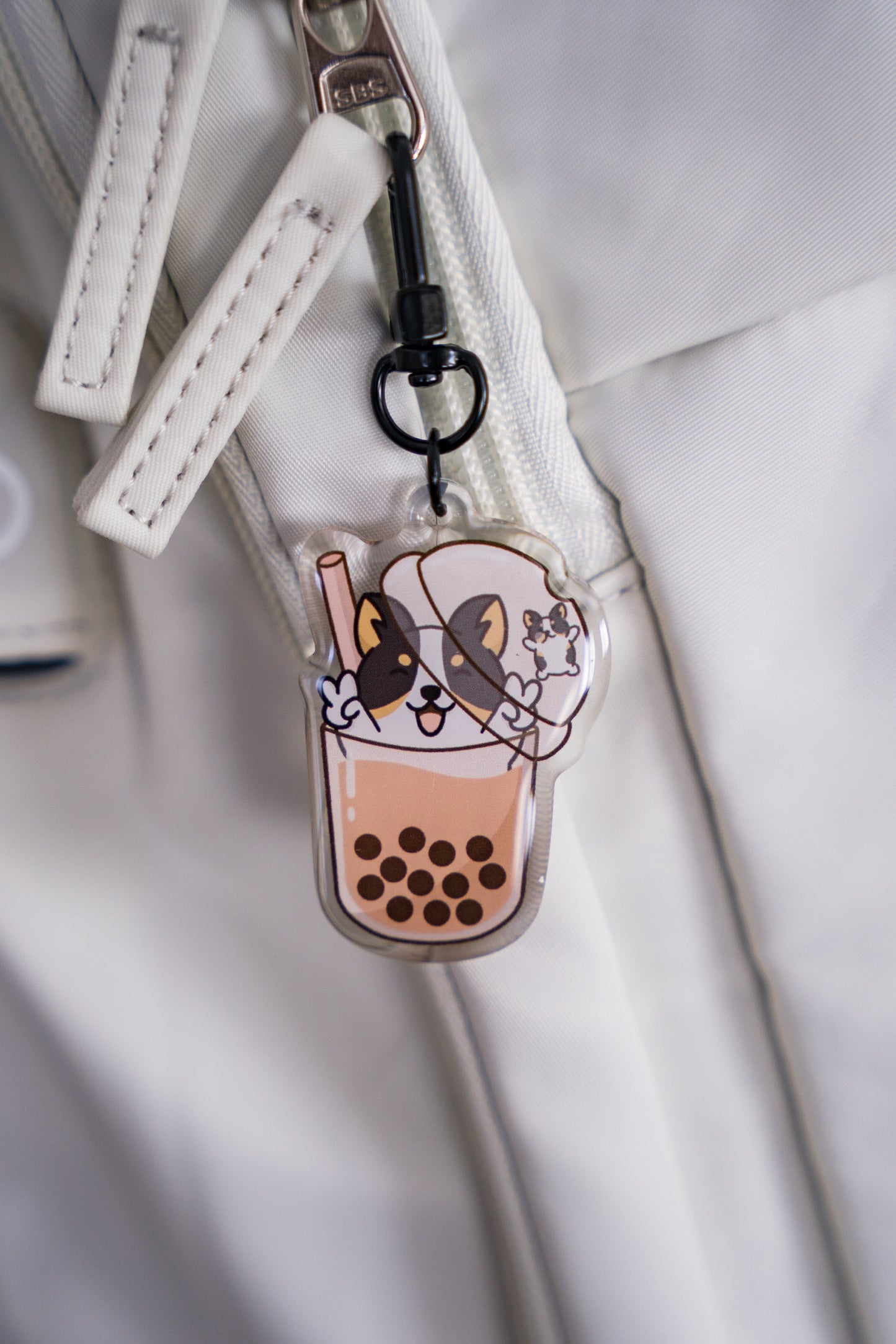 Bubble Tea Boba Corgi Acrylic Charm Keychain