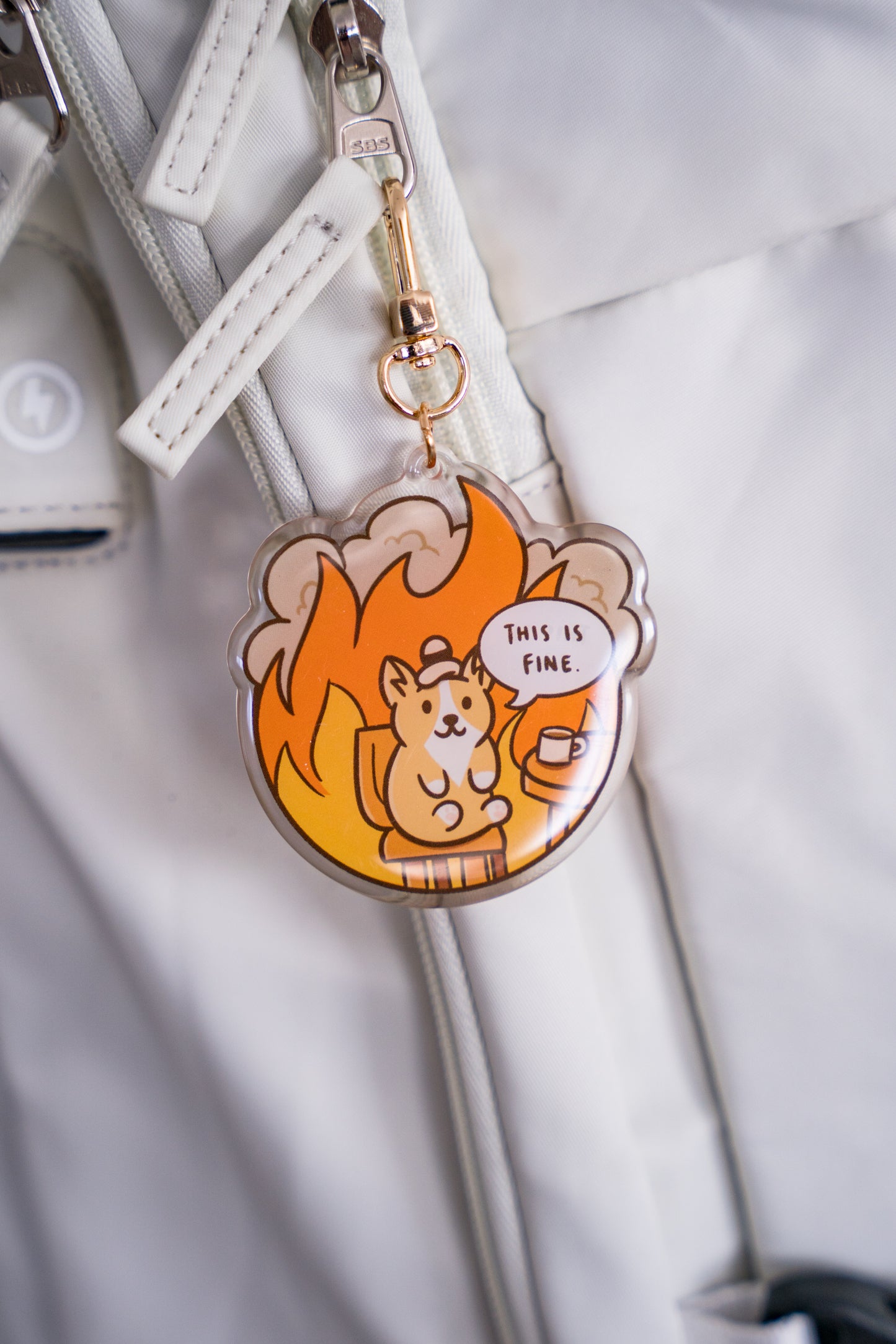 This Is Fine Corgi Acrylic Charm Keychain