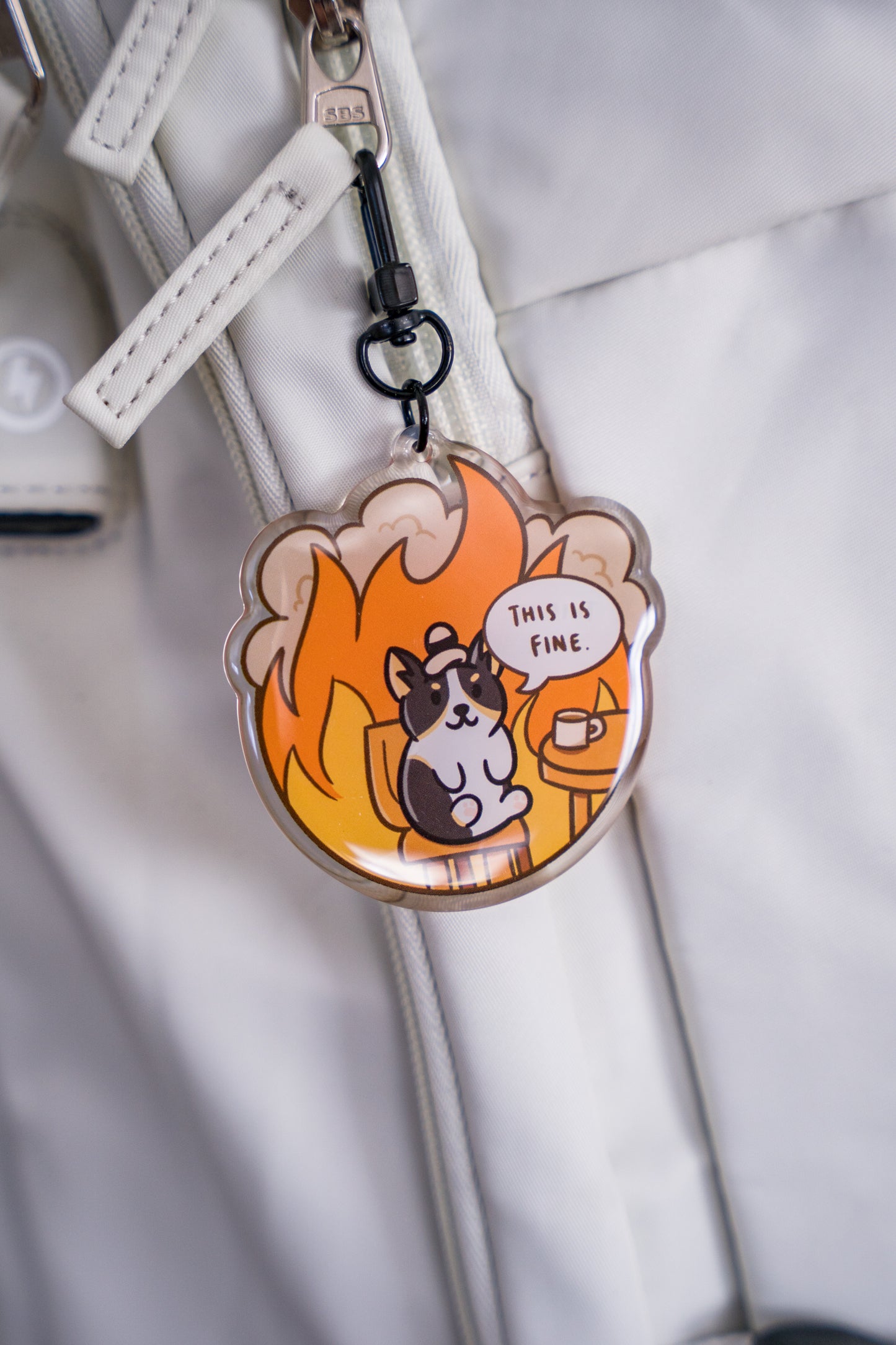 This Is Fine Corgi Acrylic Charm Keychain