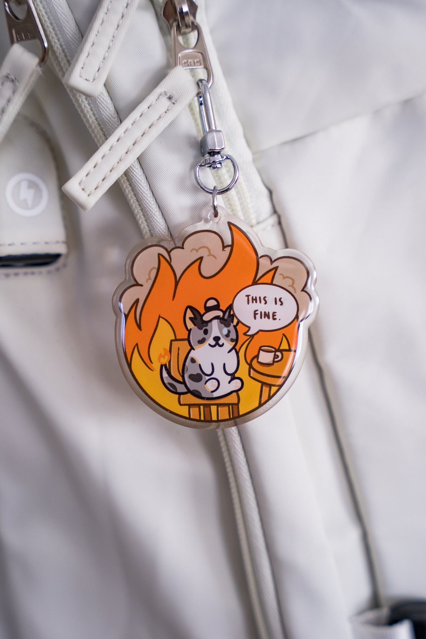 This Is Fine Corgi Acrylic Charm Keychain