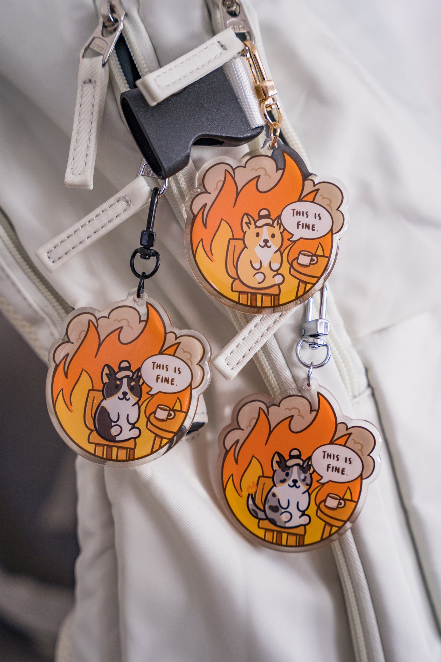 This Is Fine Corgi Acrylic Charm Keychain