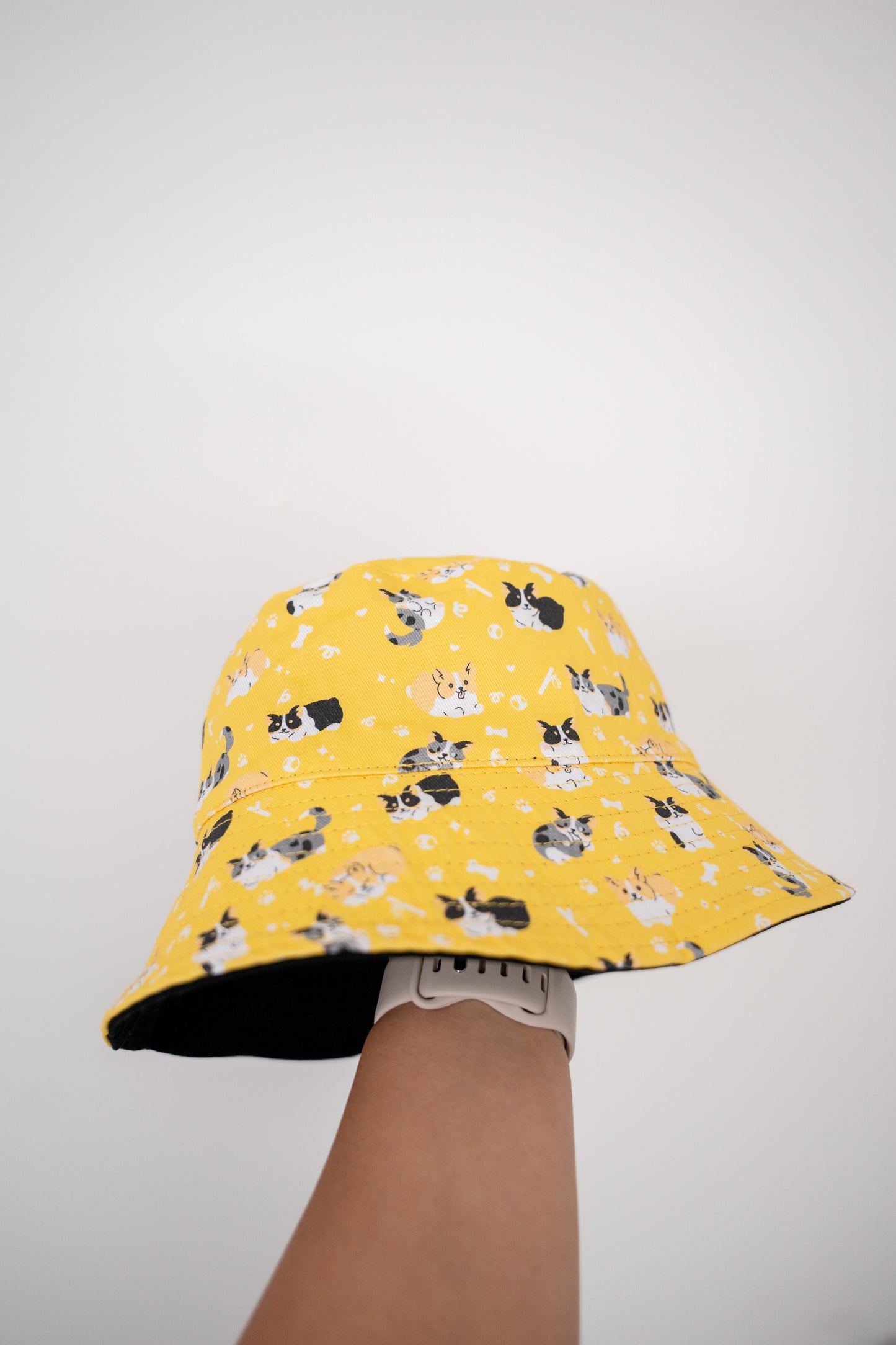 Corgo Friends Reversible Black and Yellow Bucket Hat