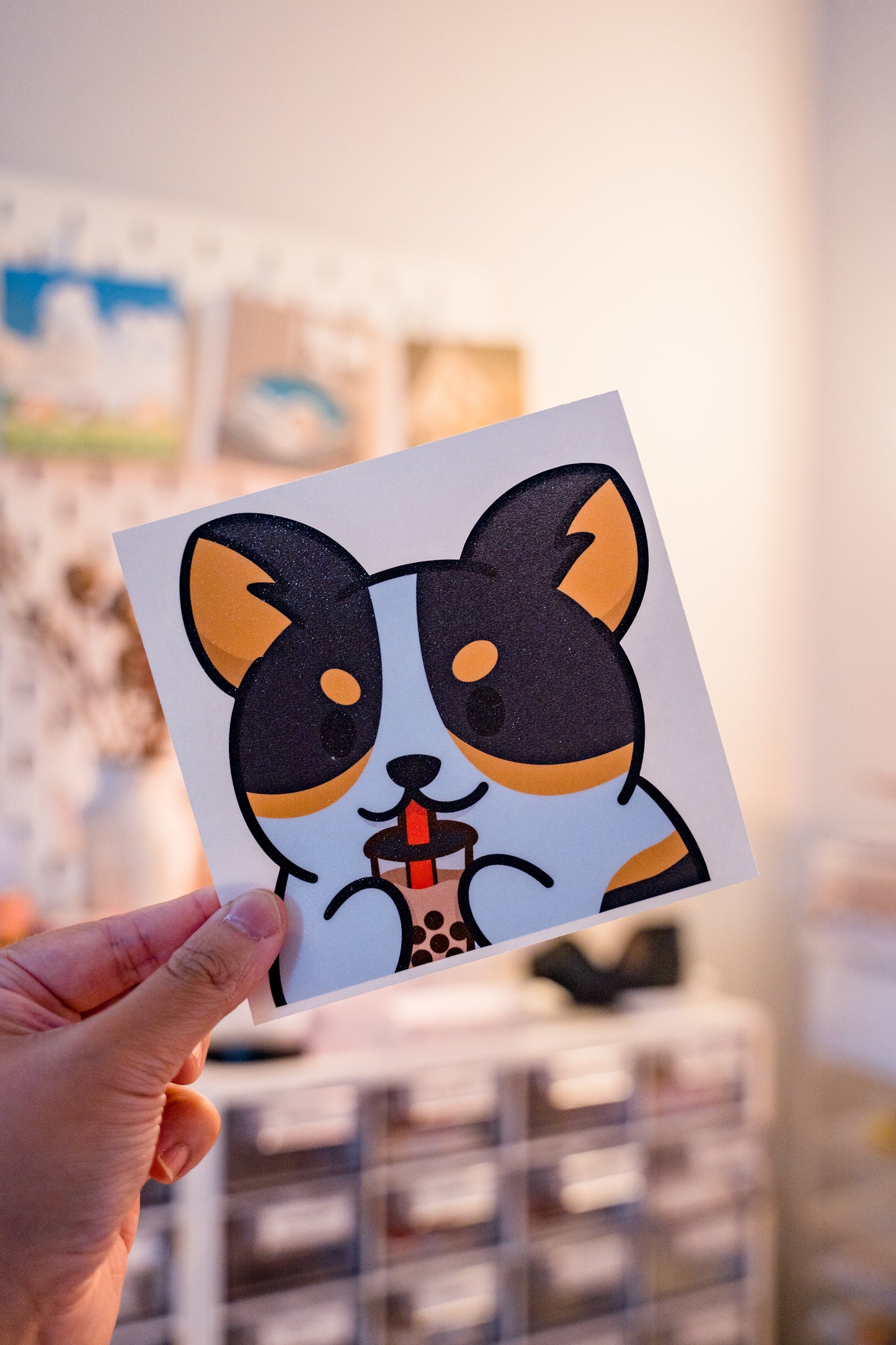 Bubble Tea Boba Corgi Peeker Decal Sticker