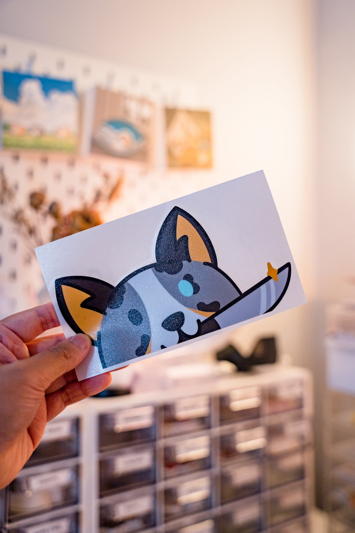 Knife Corgi Peeker Decal Sticker