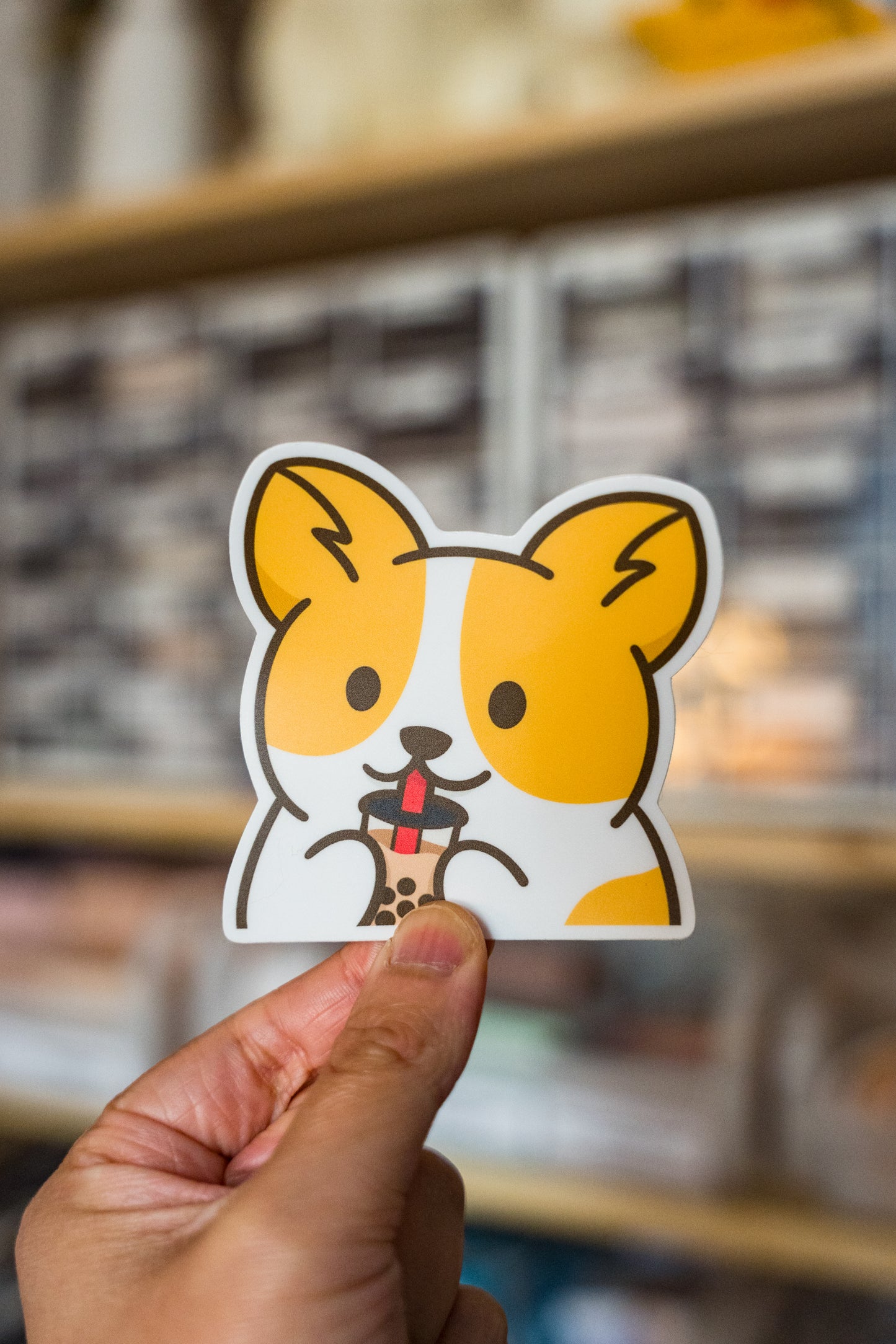 Bubble Tea Boba Peeker Corgi Vinyl Sticker