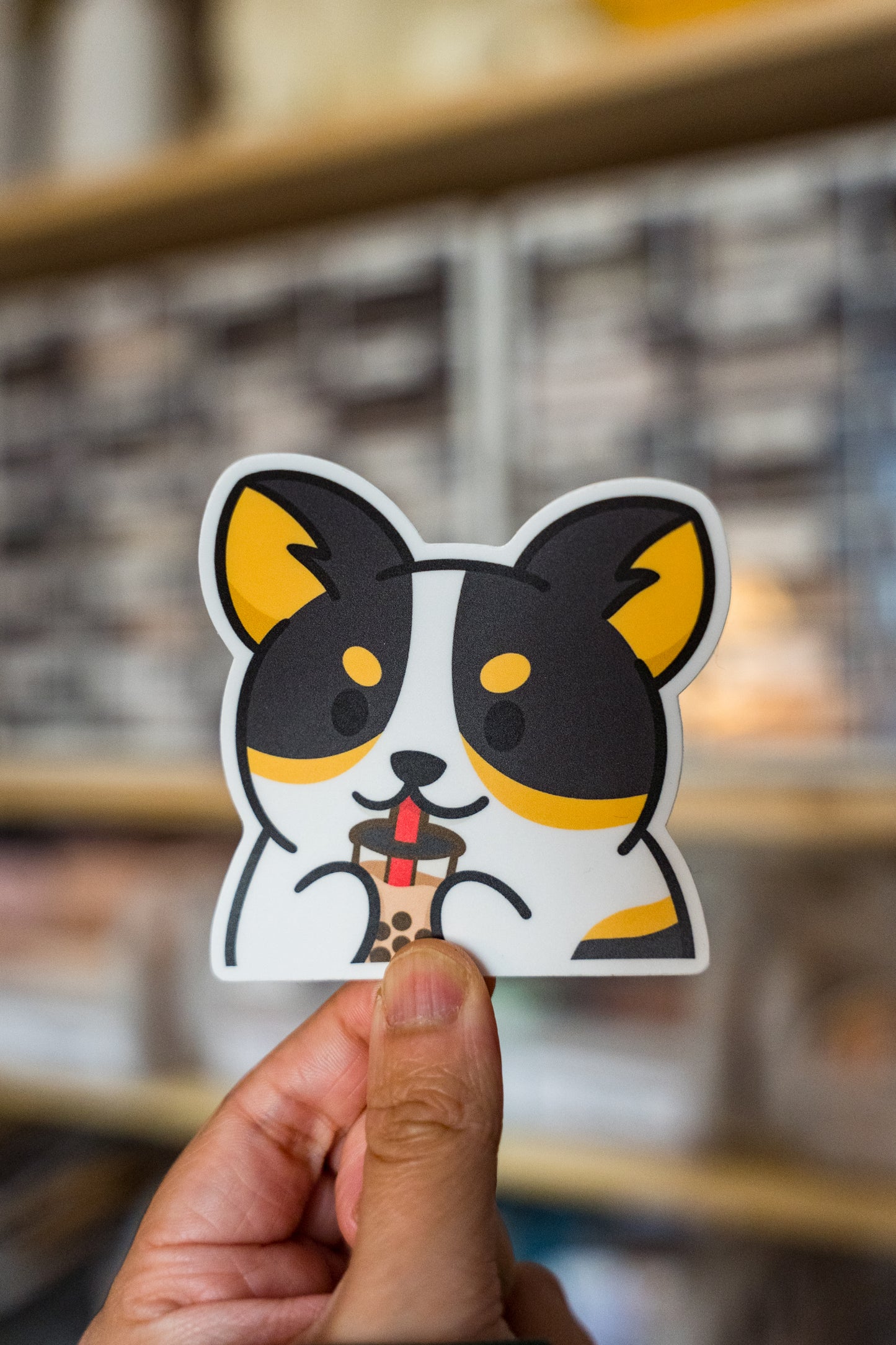 Bubble Tea Boba Peeker Corgi Vinyl Sticker