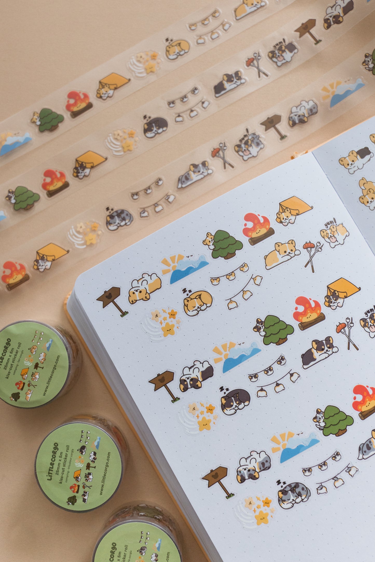 Camping Corgis Transparent Sticker Roll
