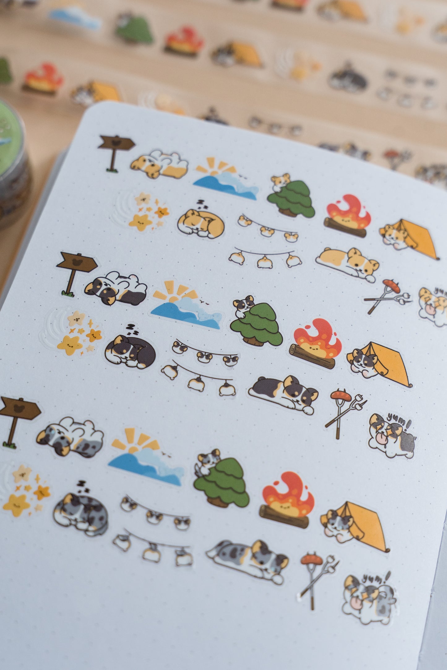 Camping Corgis Transparent Sticker Roll