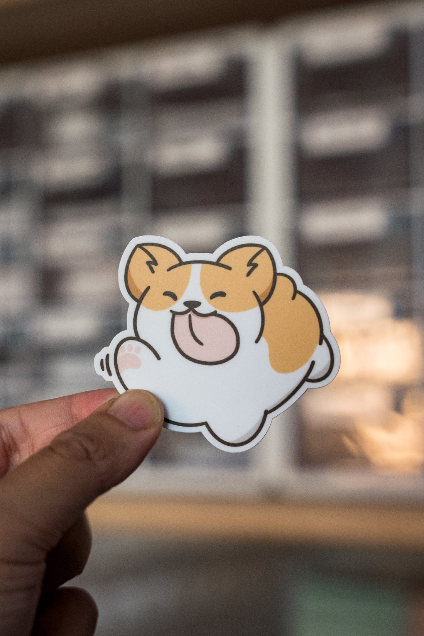 Waving Hello Corgi Vinyl Sticker