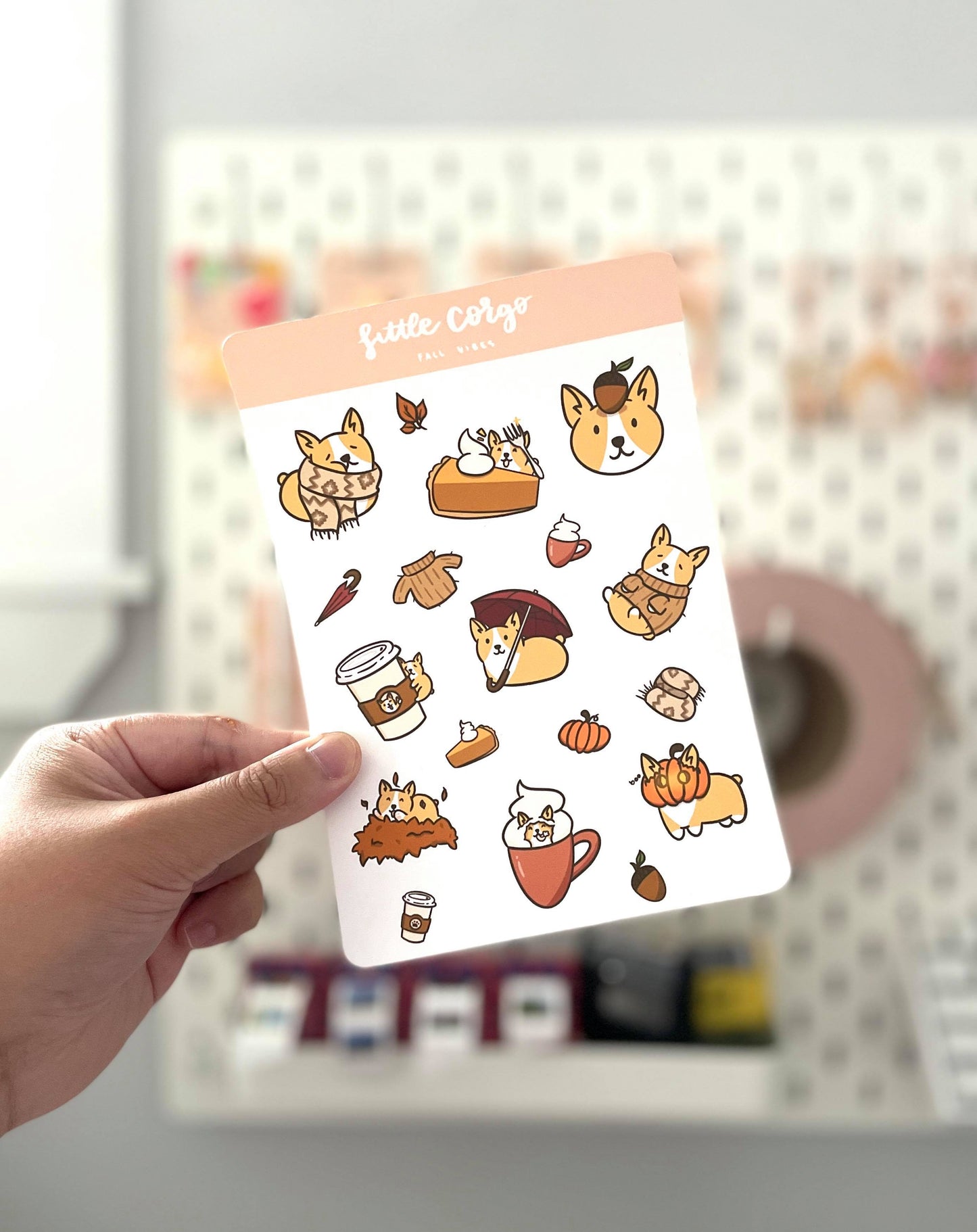 Fall Autumn Vibes Corgi Sticker Sheet