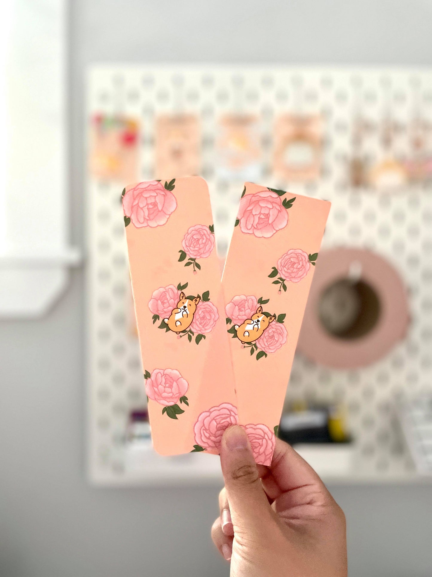 Mango the Corgo Peony Bookmark