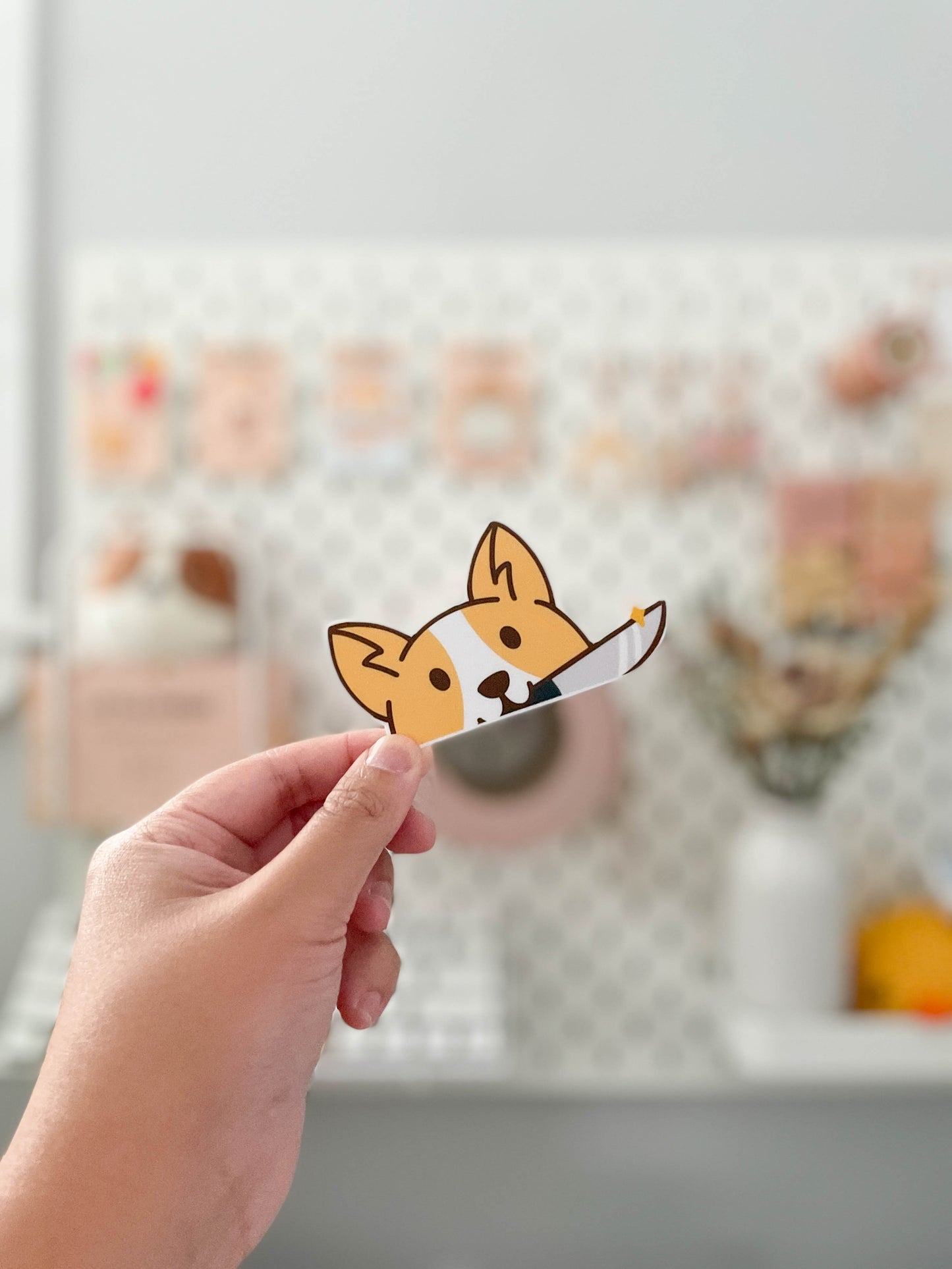 Corgi Knife Peeker Vinyl Sticker